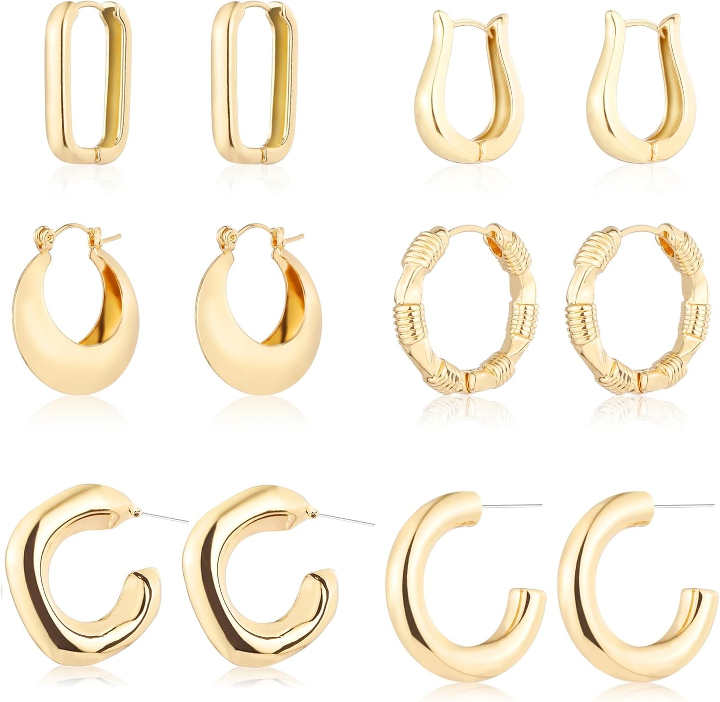 6 pares de aretes de aro chapados en oro de 14 quilates para mujer,...