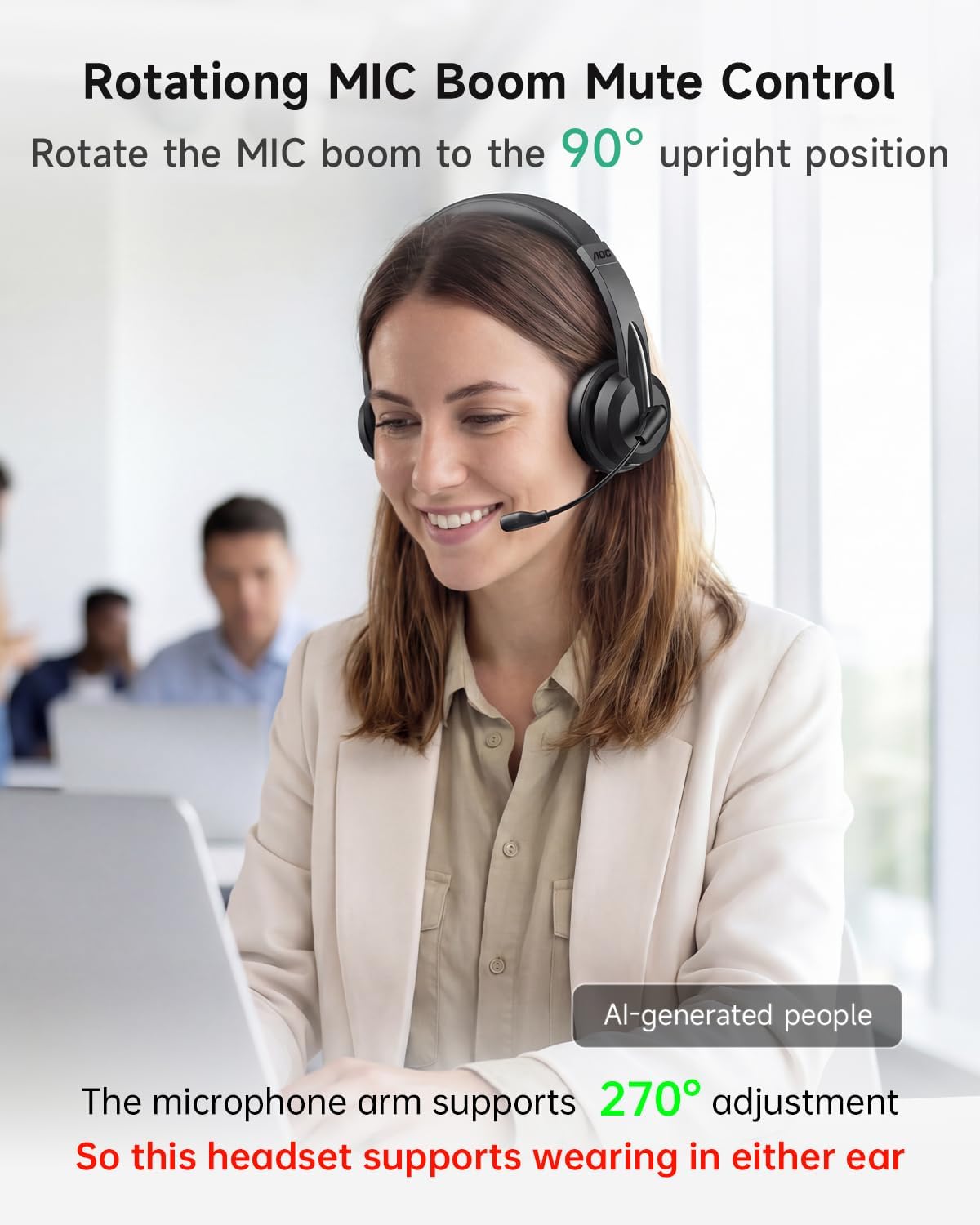 AOC Auriculares inalámbricos con micrófono para el trabajo, auricul...