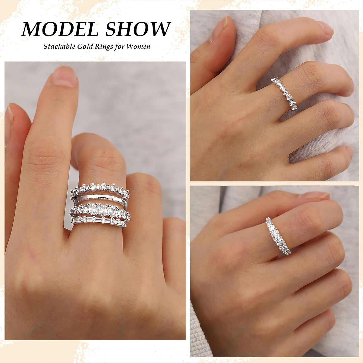 TOBENY Anillos de oro apilables para mujer sin deslustre, delicados...