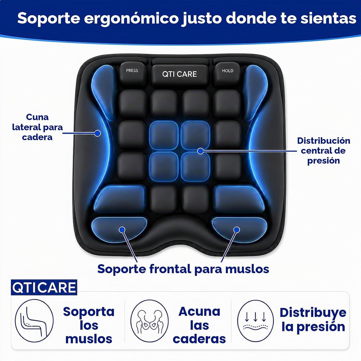 Qticare Cojín de asiento de avión, cojín de viaje con celda de aire...