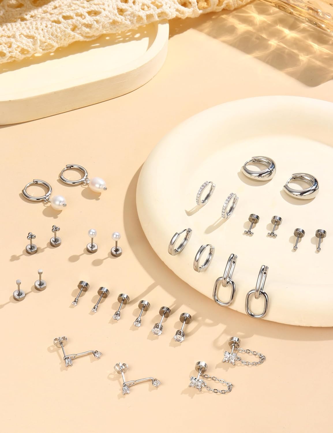 LOLIAS Pendientes de espalda plana para mujer, aretes hipoalergénic...