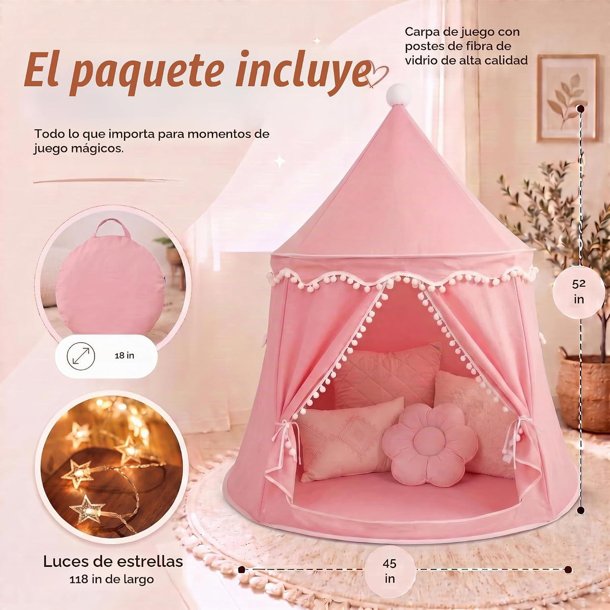 Tipi de algodón transpirable y cáñamo con luces de estrellas para n...