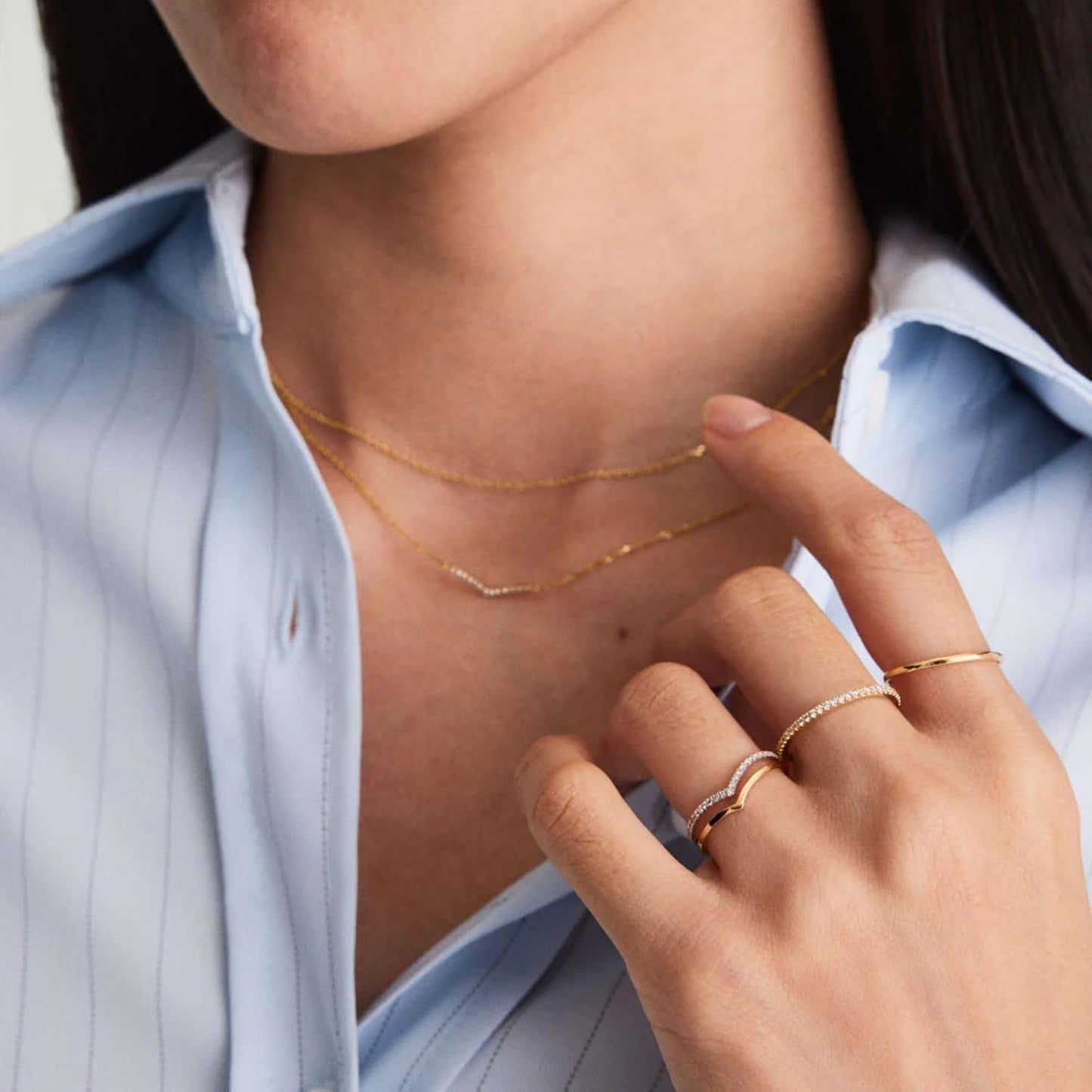 Kainier 2 pares de anillos apilables para mujeres, 1 mm chapados en...