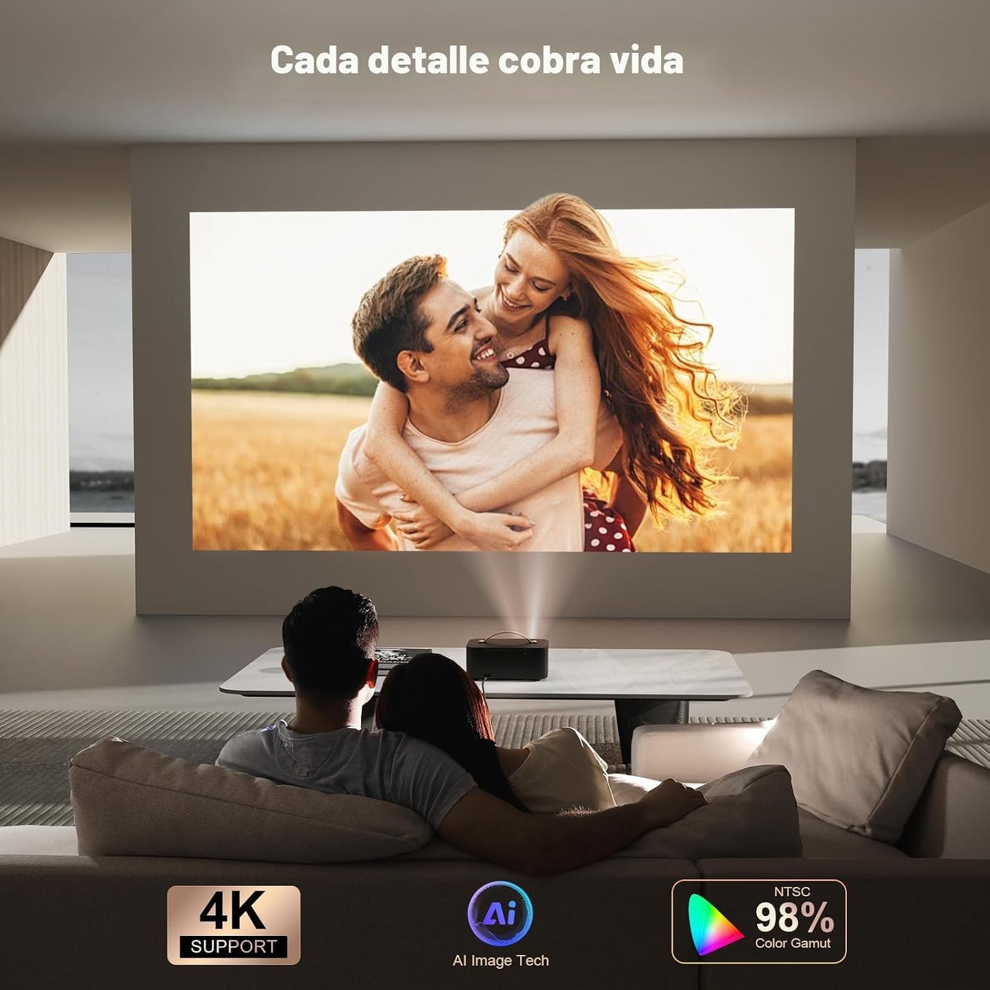 ONOAYO Proyector para exteriores 4K con enfoque automático AI, audi...