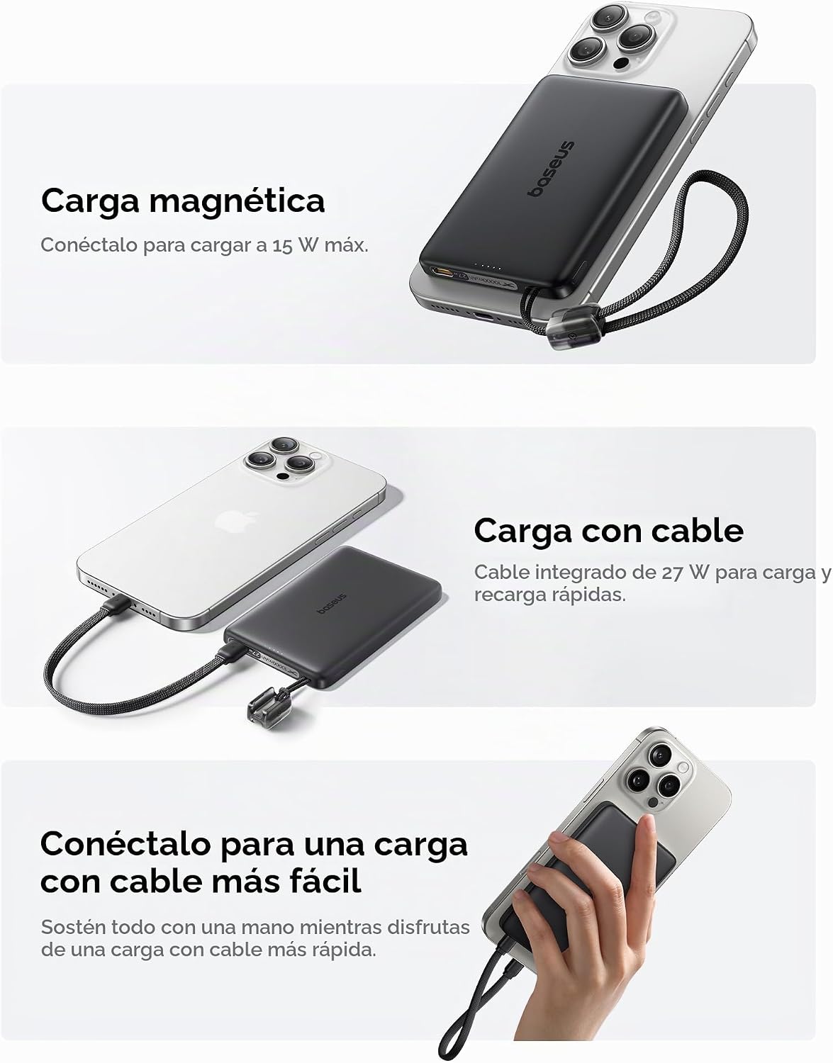 Baseus Picogo Qi2 - Cargador portátil Magsafe de 15 W, cargador por...