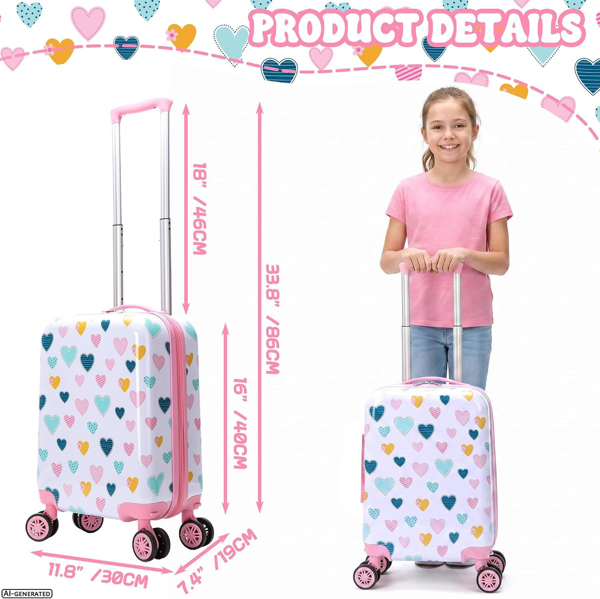 Esteemly Juego de equipaje para niños, 4 piezas, 16 pulgadas, rueda...