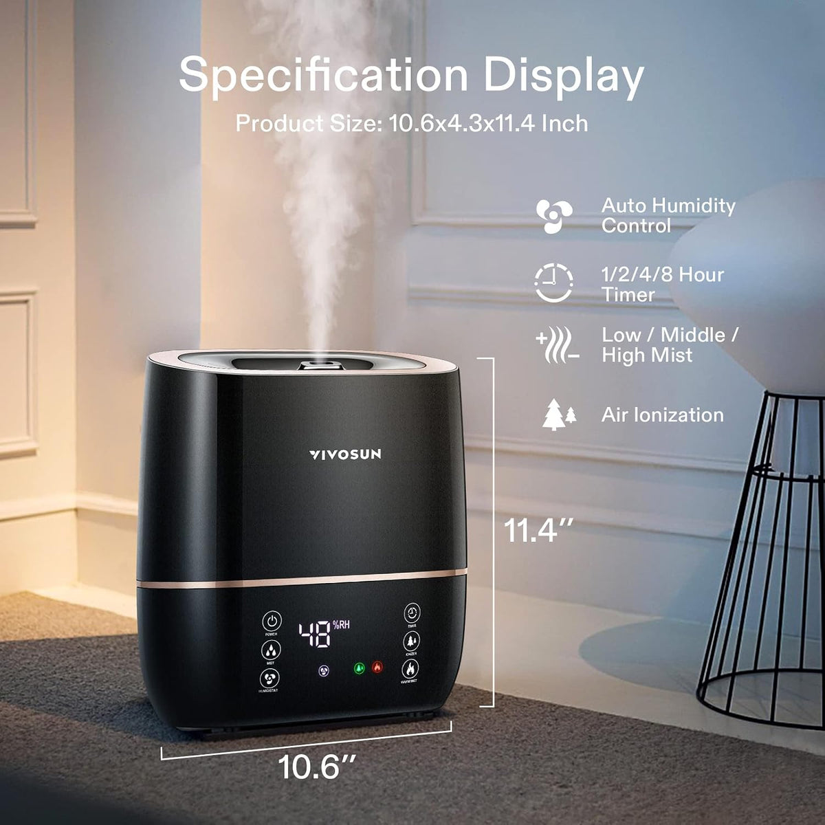 VIVOSUN Humidificador de niebla caliente y fría 2 en 1, humidificad...