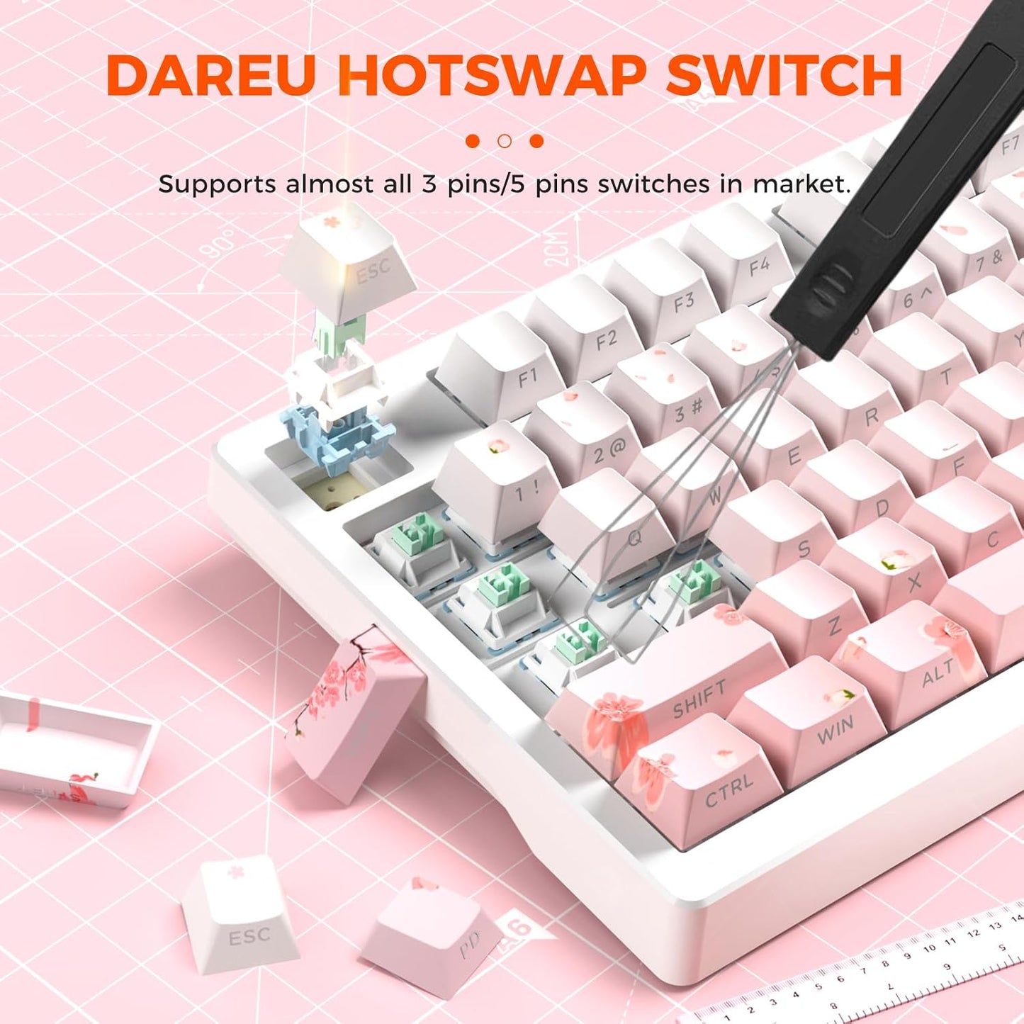 DAREU EK75PRO Teclado Mecánico Inalámbrico Rosa Sakura, 75% Hot Swa...