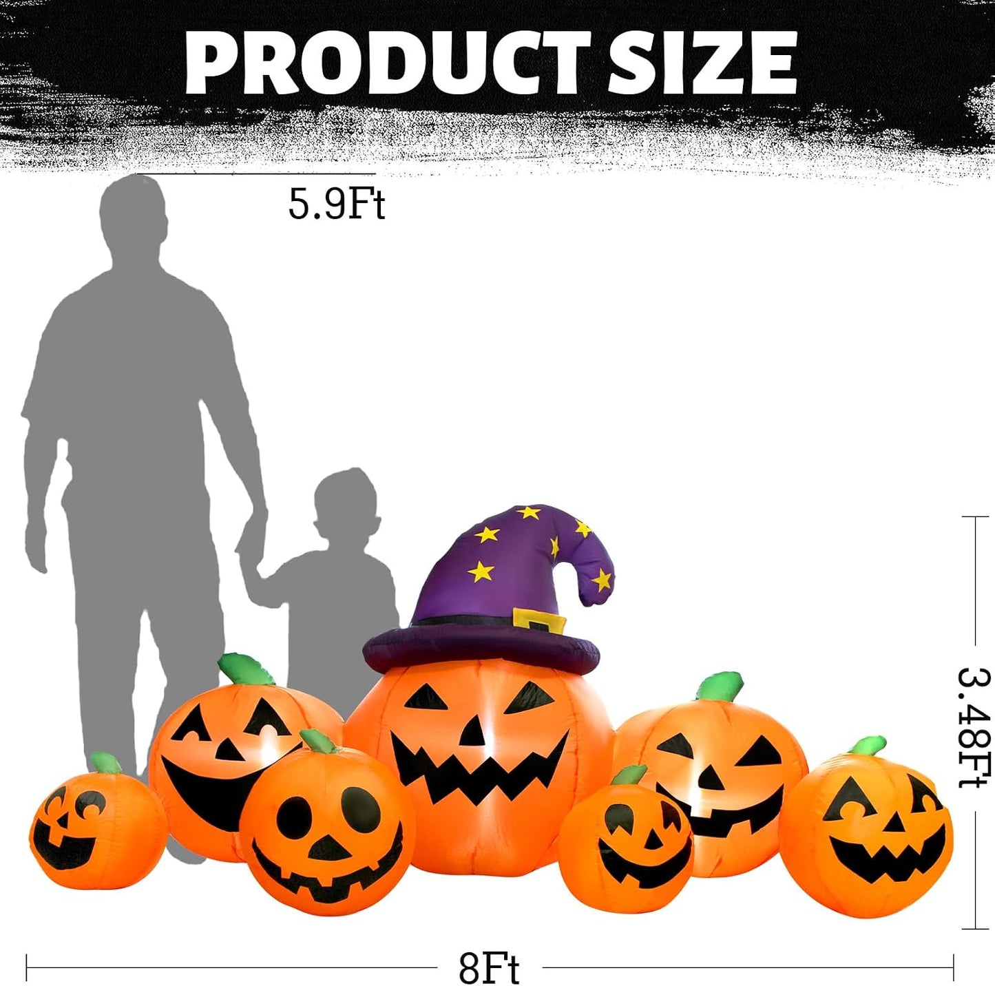 Calabaza inflable de Halloween de 8 pies de largo para decoración a...