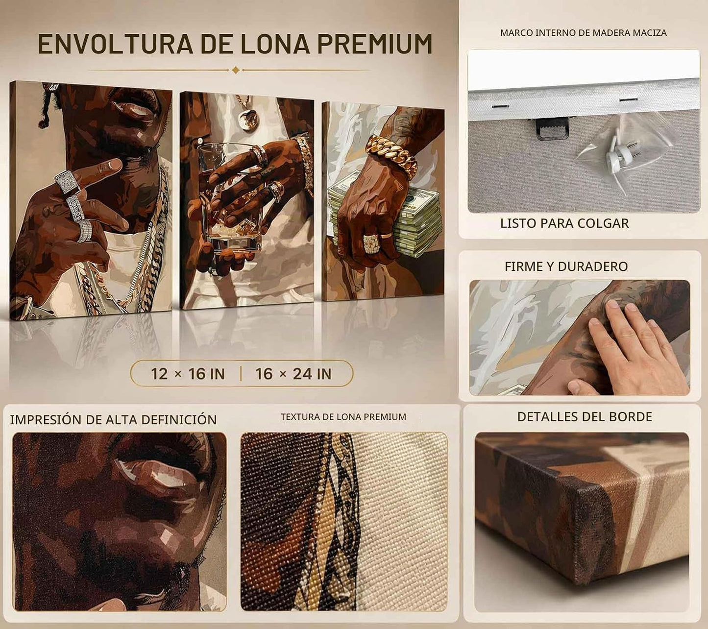 3 piezas de arte de pared de lienzo de hombre negro afroamericano d...