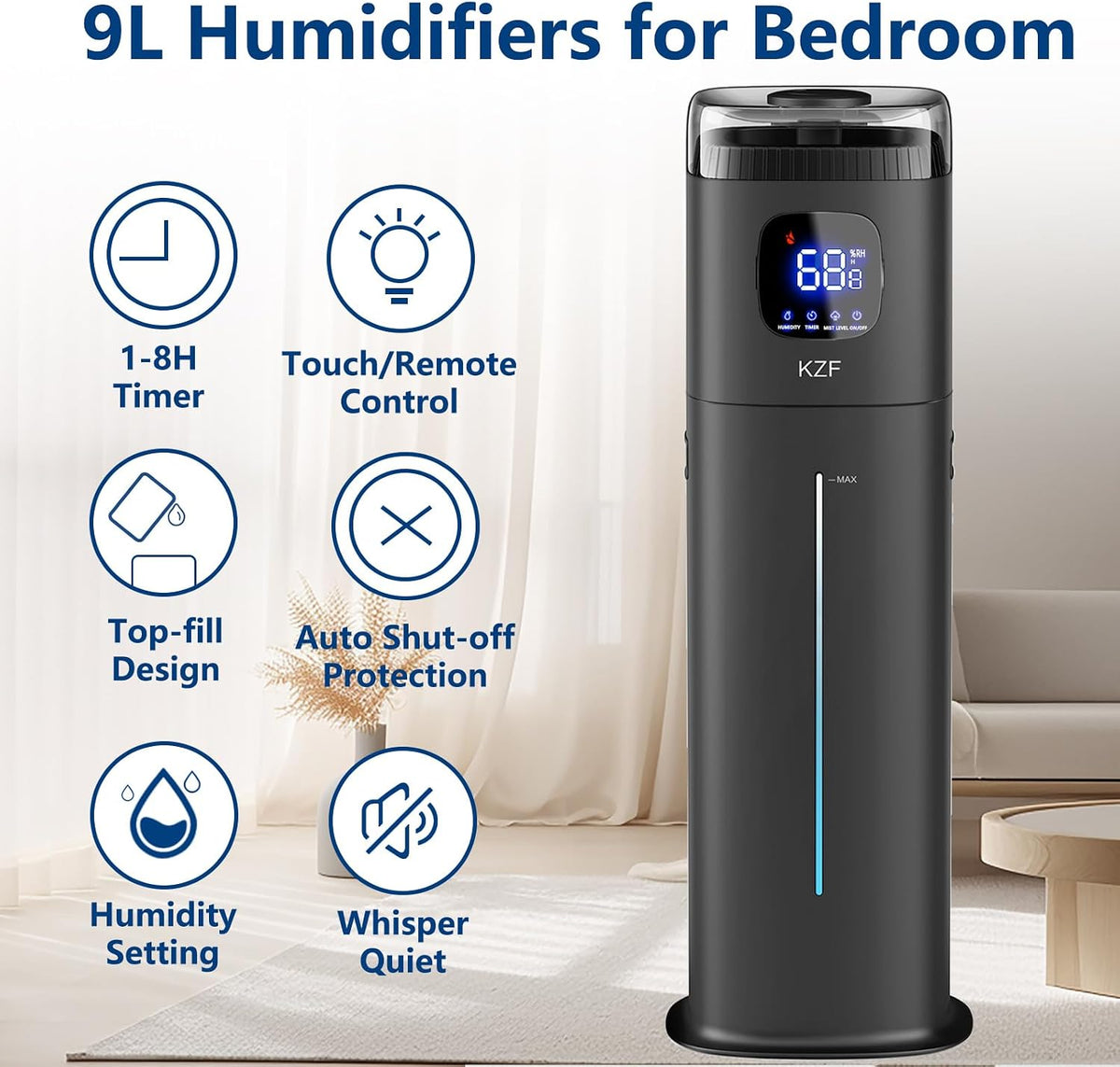 Humidificador grande para dormitorio, humidificador ultrasónico de...