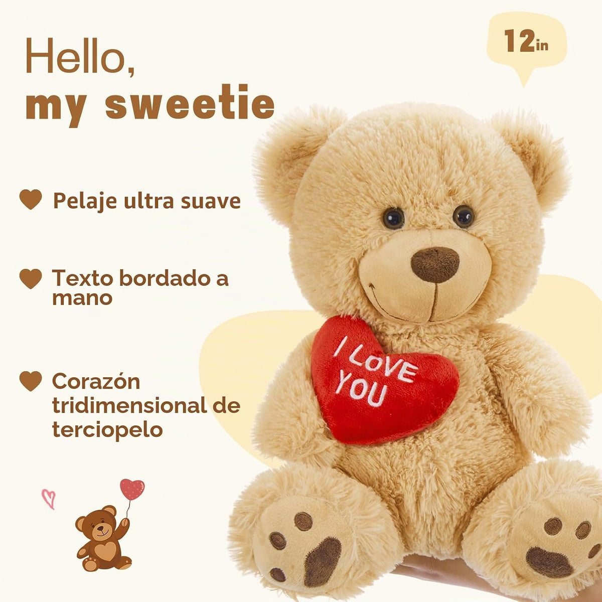 MaoGoLan Osito de Peluche Pequeño con Corazón Rojo, 12" Te Amo...