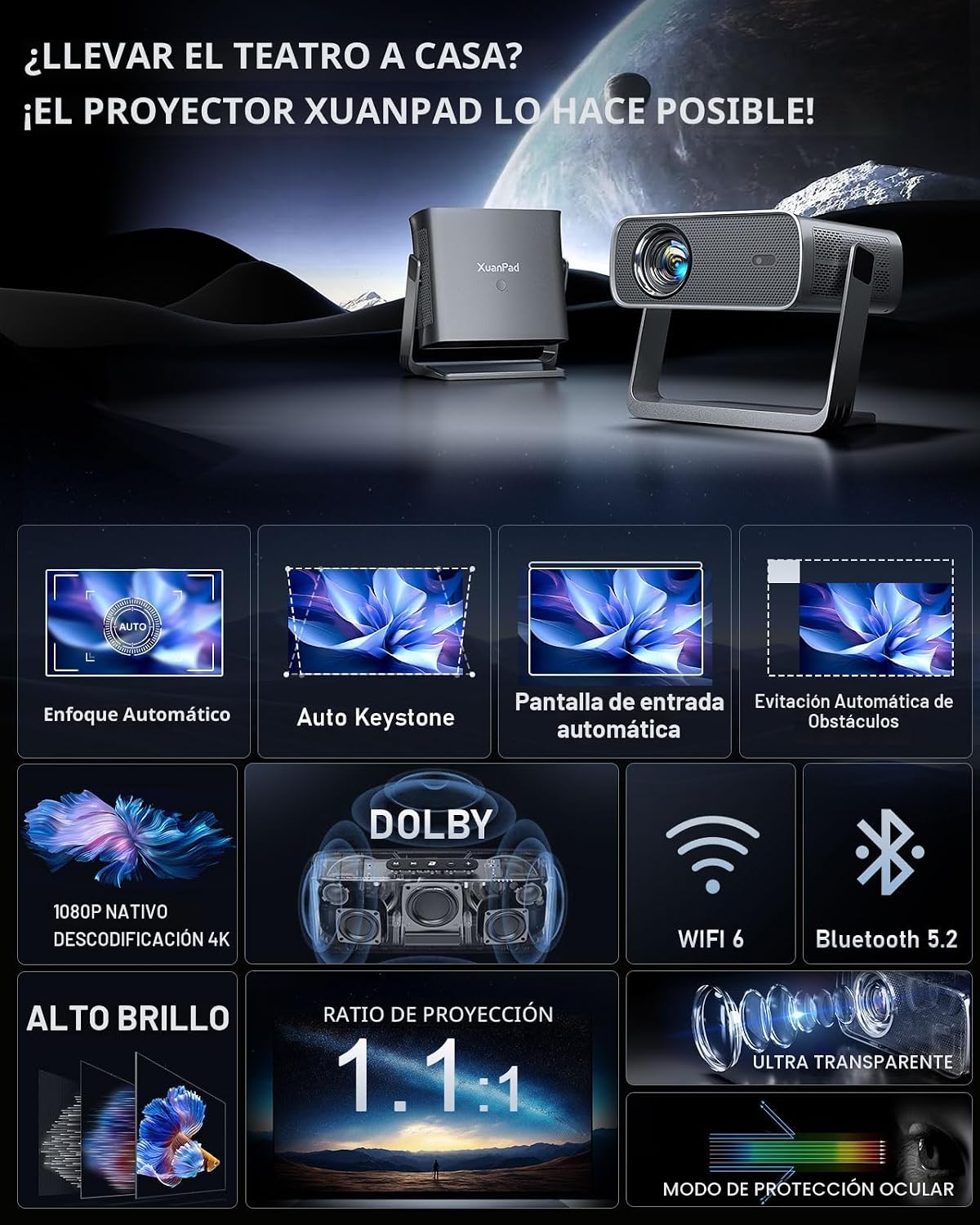 [Aplicación con licencia oficial y enfoque automático] Proyector es...