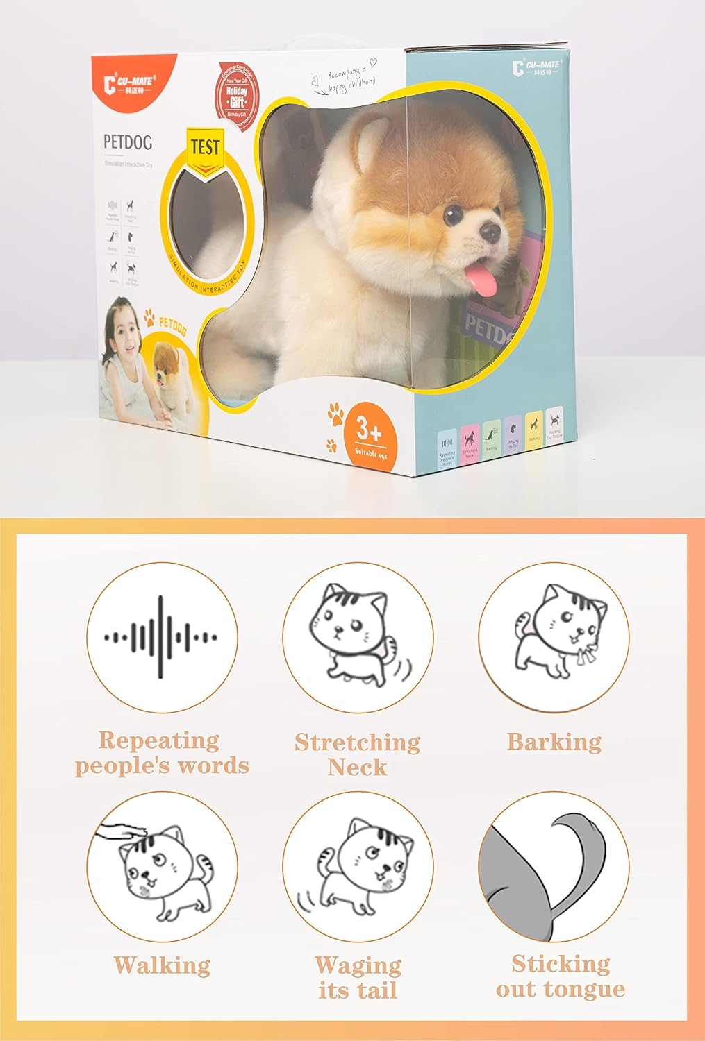 Juguete de perro de peluche electrónico caminante de Pomeranian, ca...