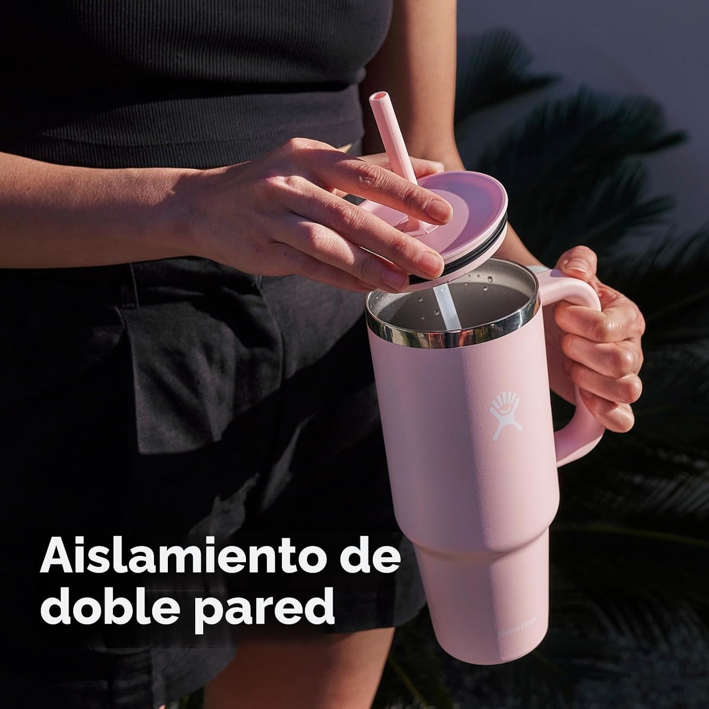 Hydro Flask Vaso de viaje con asa, tapa y pajita, acero inoxidable...