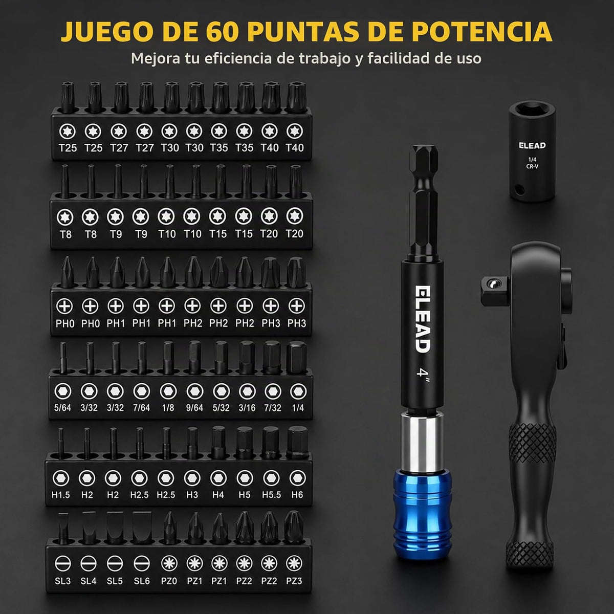 ELEAD Juego de herramientas mecánicas de 148 piezas, SAE\/métricas...