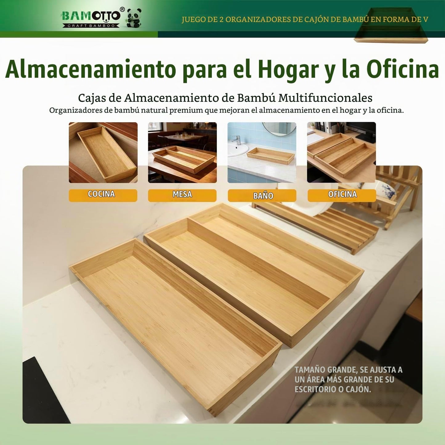 Organizador de Cajones de Bambú en Forma de V de 2 Piezas - Ideal p...