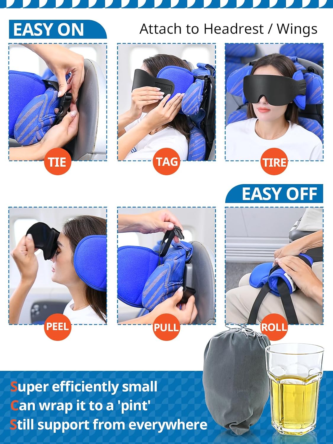 Almohadas de viaje SARISUN para aviones, almohada de avión para vue...