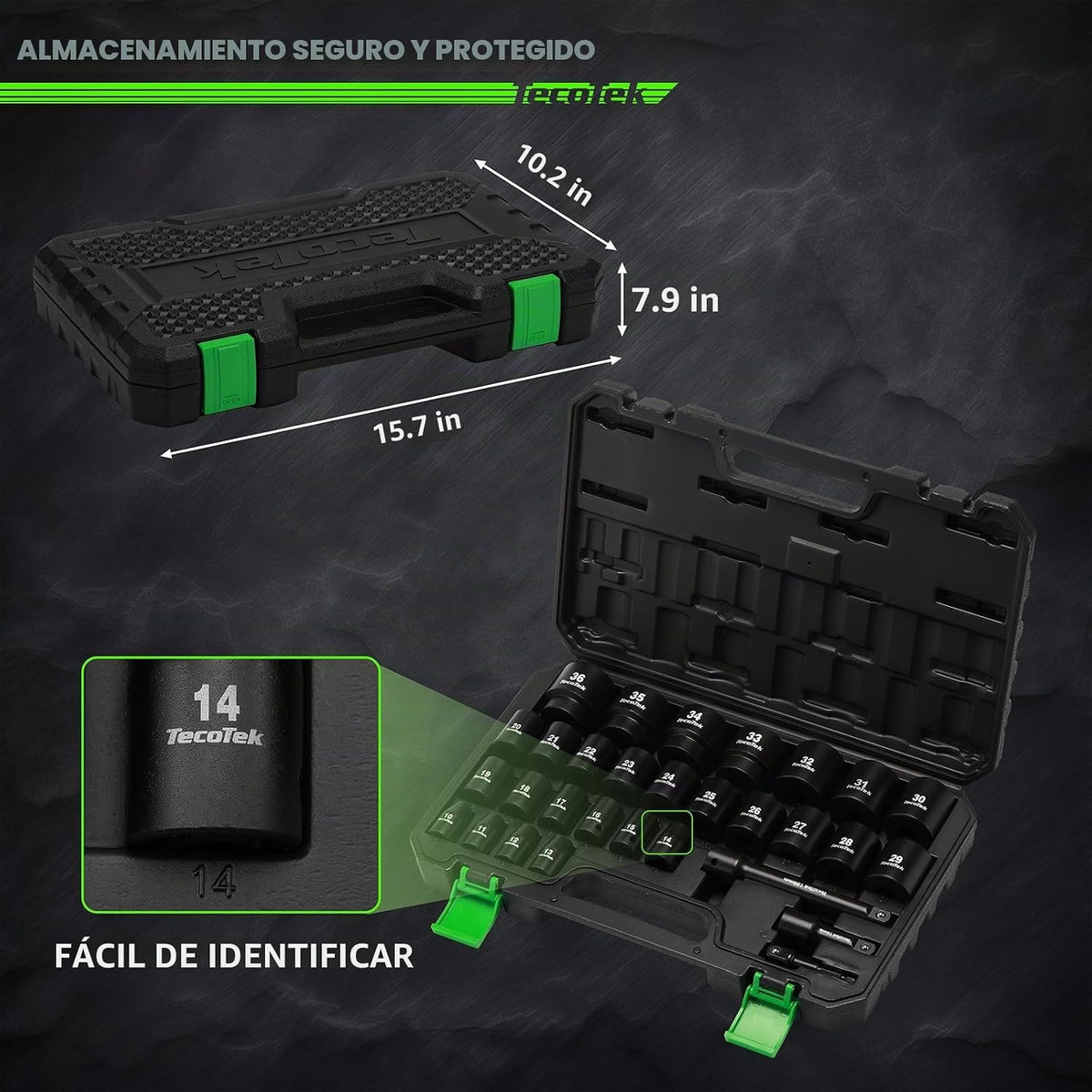 TecoTek 30 piezas de juego de dados de impacto superficial métrico...