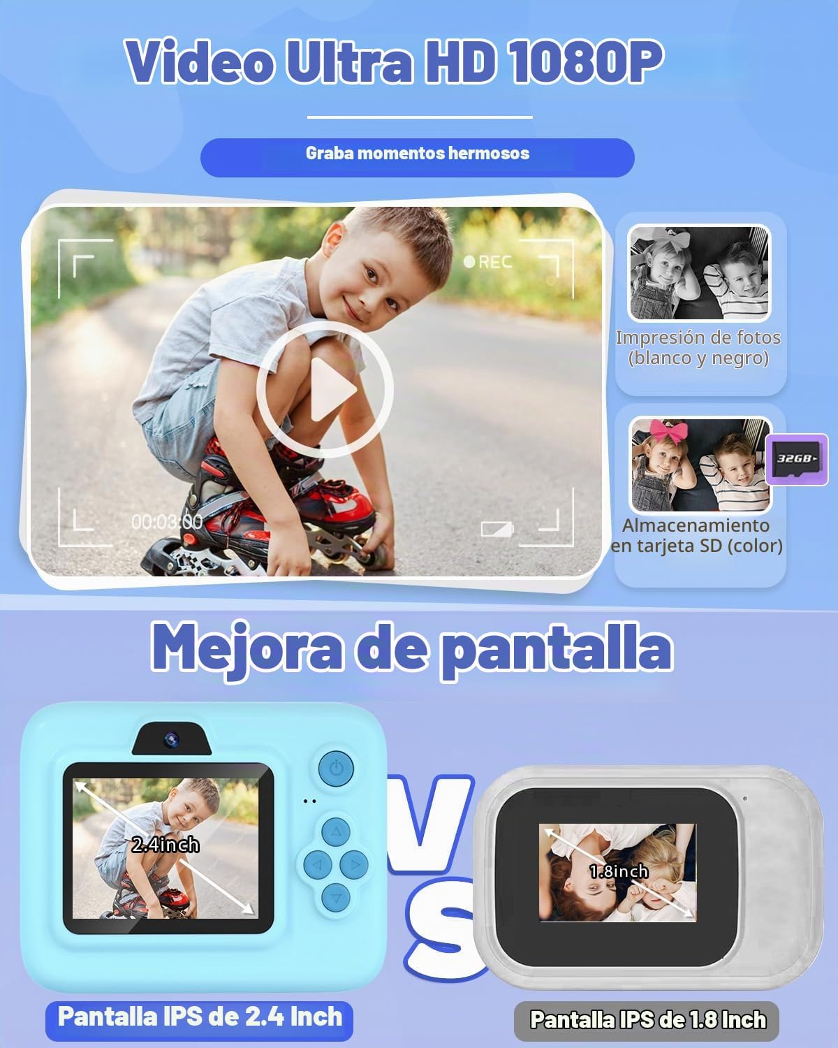 Dylanto Cámara de niños con impresión instantánea, cámaras instantá...