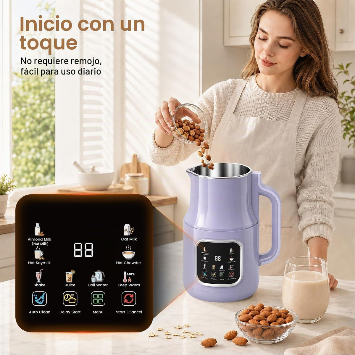 Flelano Máquina automática de leche de soja de 46 onzas, máquina el...