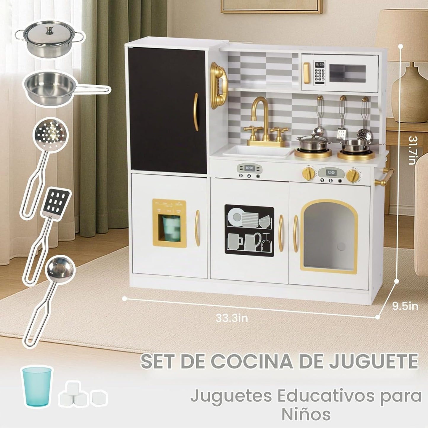 Juego de cocina para niños de 3 a 8 años, cocina de juguete de made...