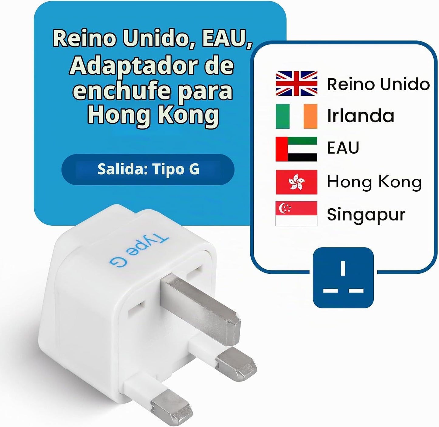Ceptics Adaptador de enchufe de viaje para Reino Unido, Hong Kong,...