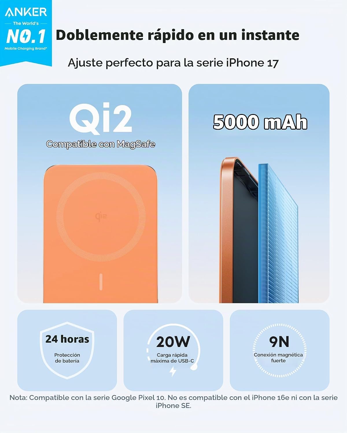 Anker Banco de energía magnética nano, cargador portátil de 15 W |...