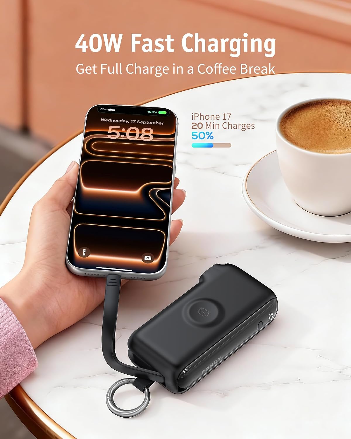 RORRY Cargador portátil de flujo 10000mAh 40W enchufe de pared Banc...