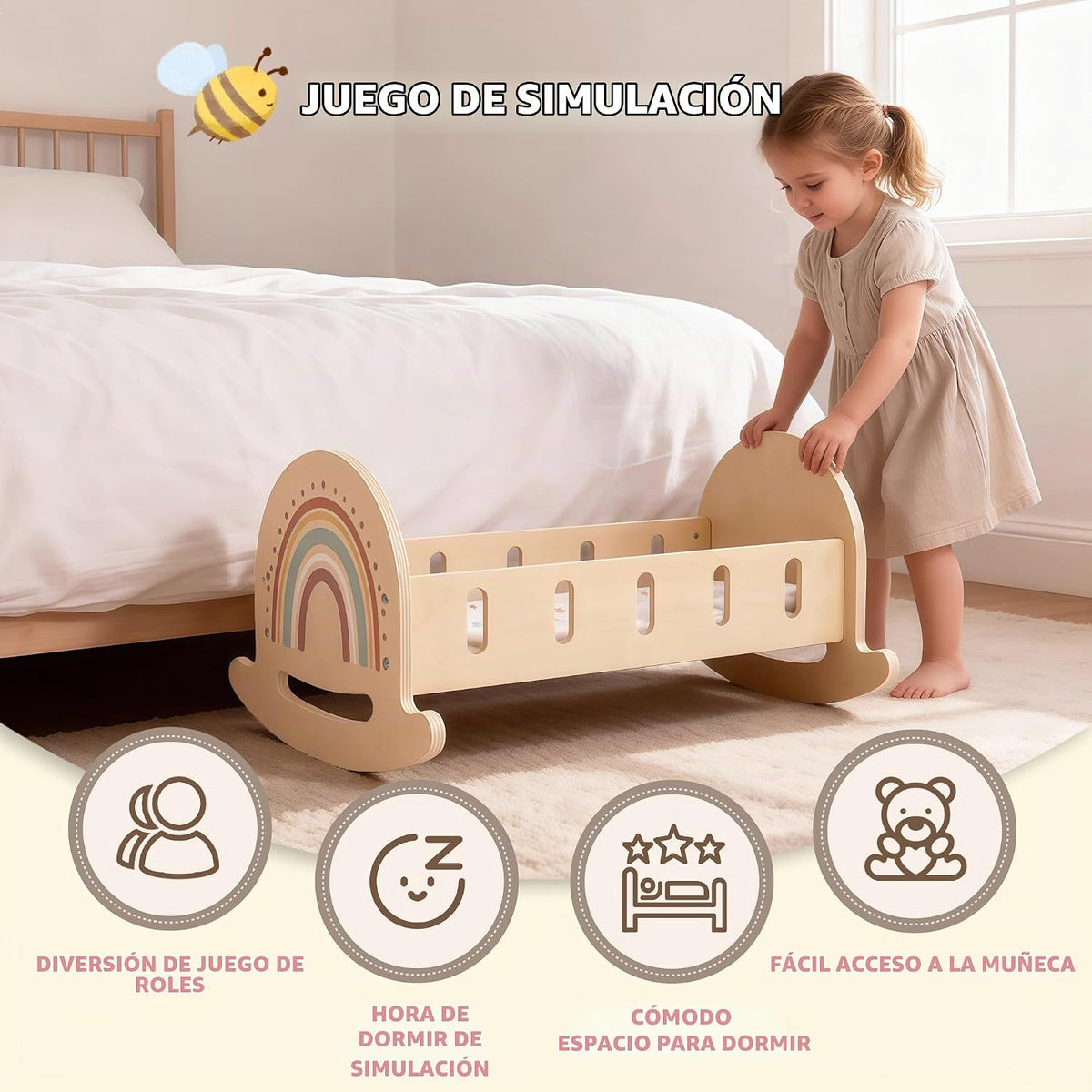 FReniland Cuna mecedora de madera para muñecas de hasta 18 pulgadas...