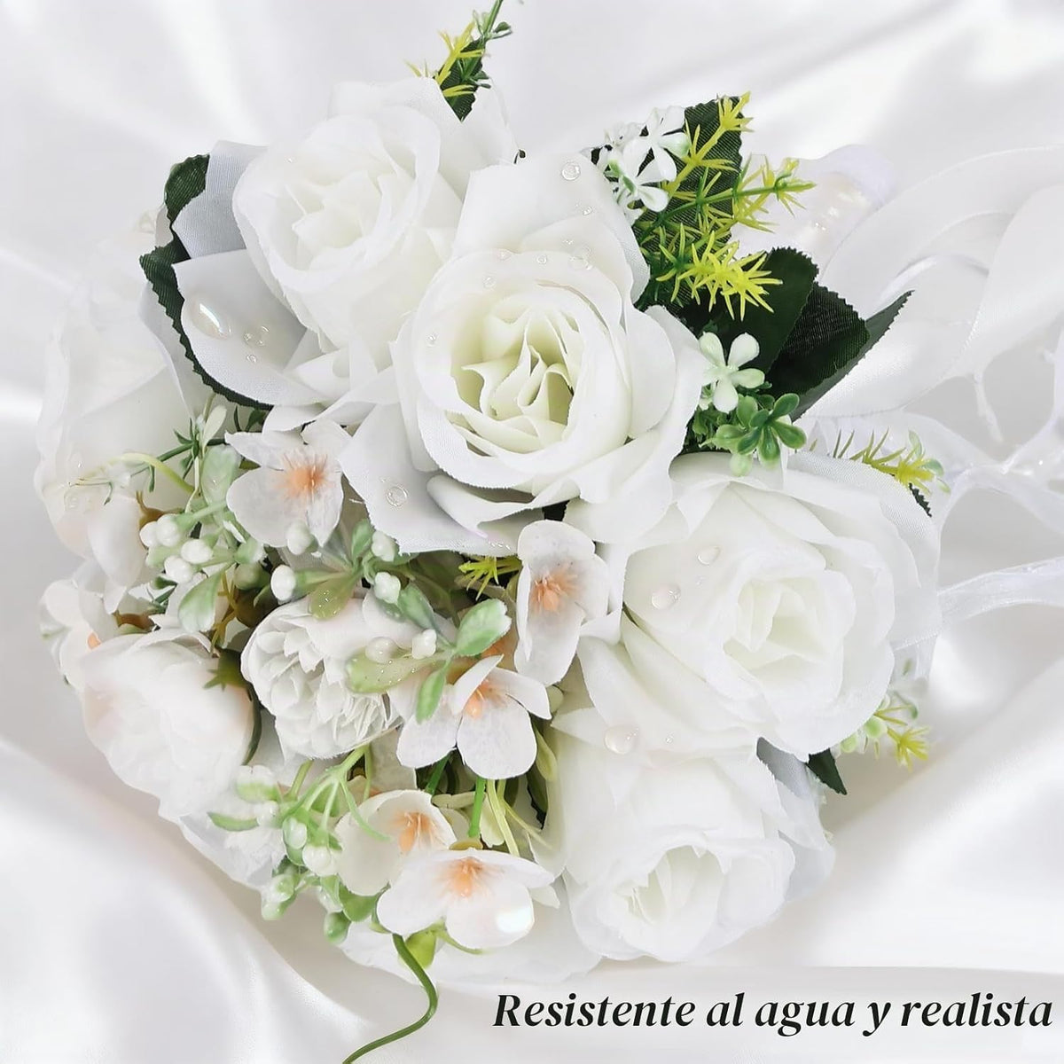 Qeedy Ramo de boda para novia, rosas artificiales de seda de 8 pulg...