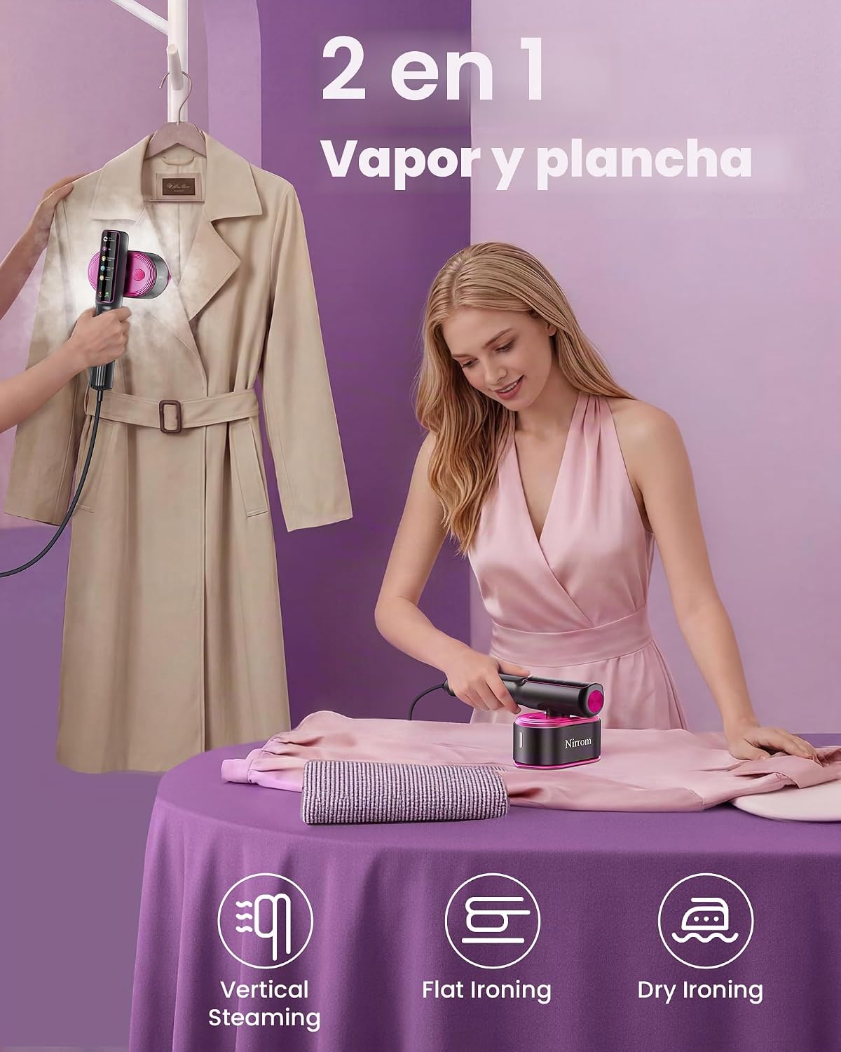 Nirrom Vaporizador de viaje para ropa, 110-240 V de doble voltaje,...
