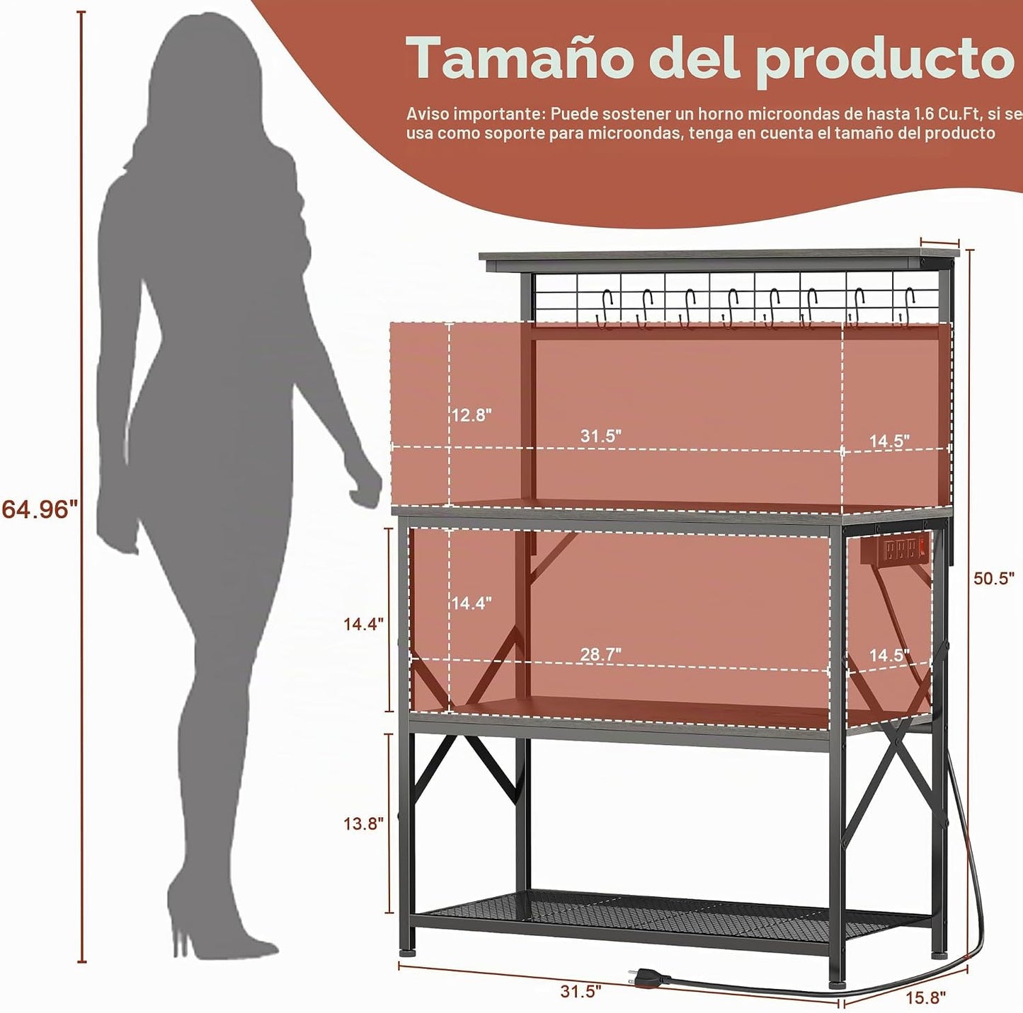 Furologee - Estante de cocina para panaderos con tomacorriente, sop...