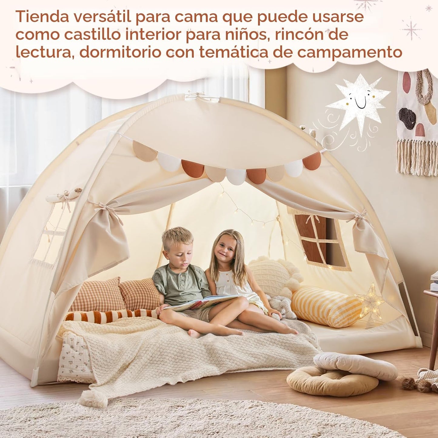 Toldo de cama de tamaño completo, litera para niños, tienda de camp...