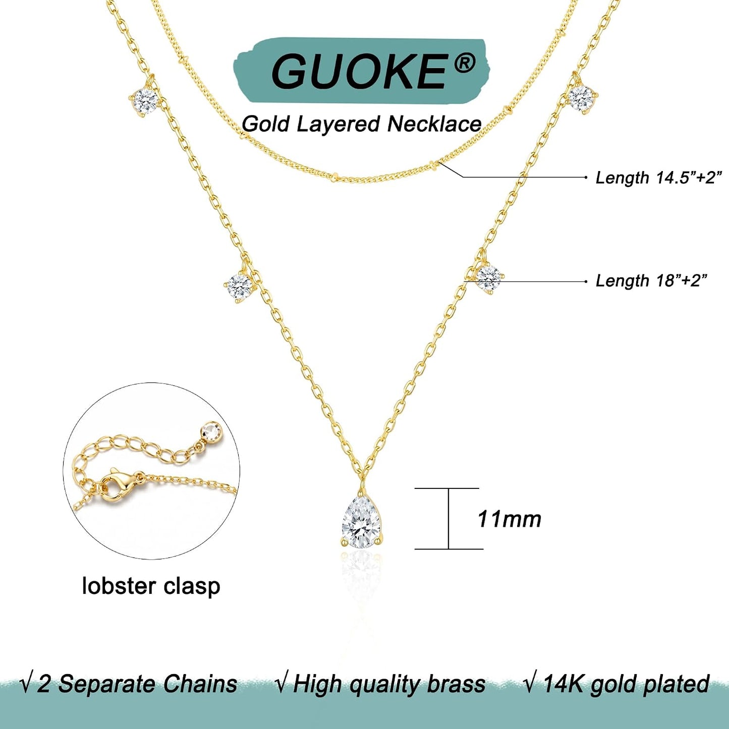 GUOKE Collares de oro en capas para mujer, chapado en oro de 14 qui...