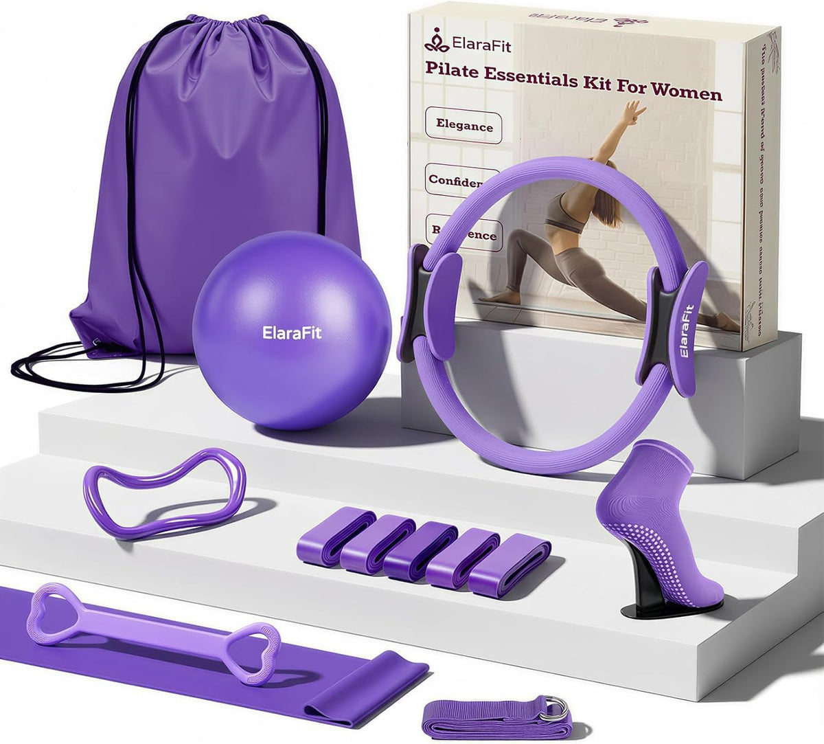 ElaraFit Home Juego de anillo y pelota de pilates para mujeres con...
