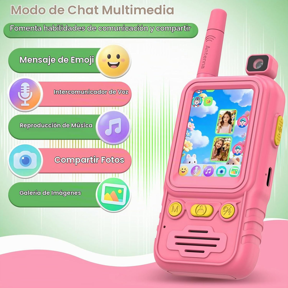Walkie Talkies de video para niños, paquete de 2: recargable con cá...