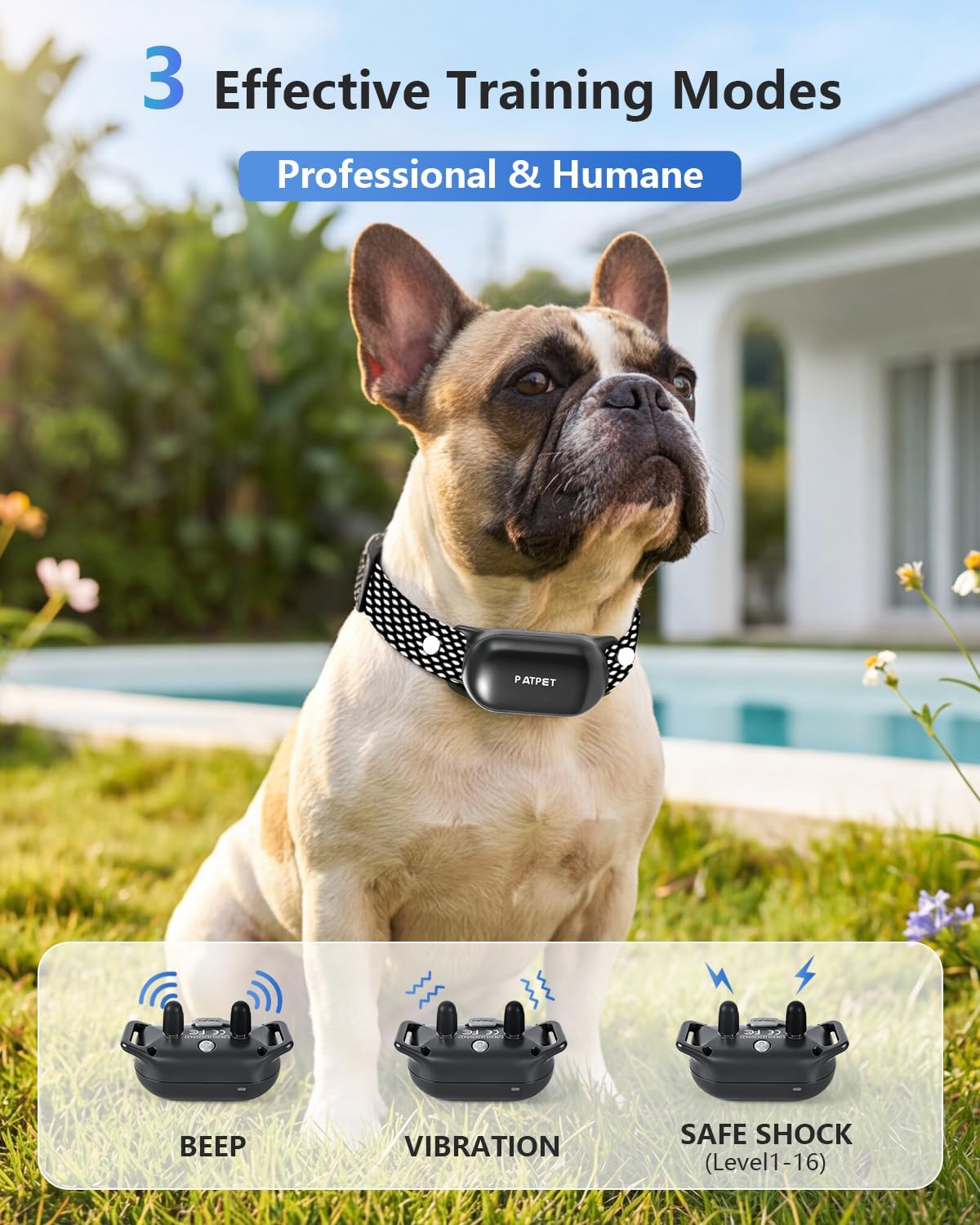 PATPET Collar de choque para perros (10 a 120 libras), collar de en...