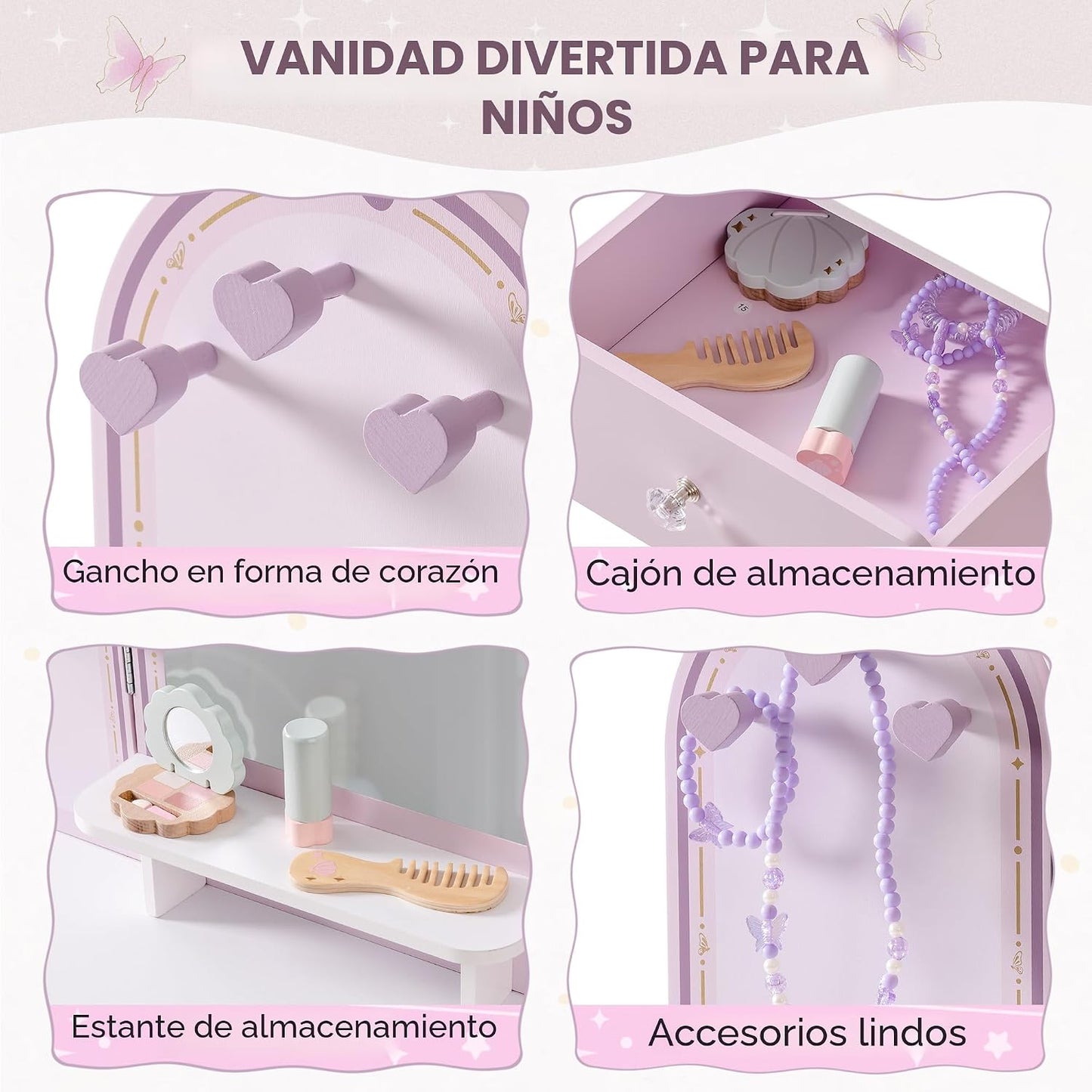 ROBUD - Juego de mesa de tocador para niños con espejo, cajón, sill...
