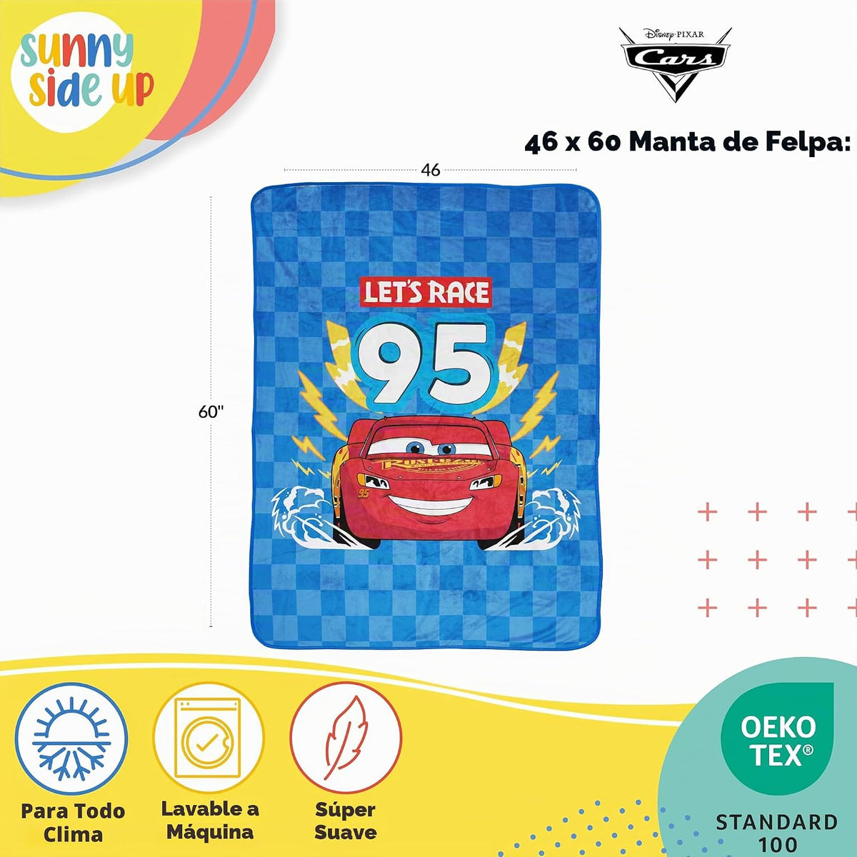 Sunny Side Up Disney Pixar Cars - Manta de peluche de 46 x 60 pulga...