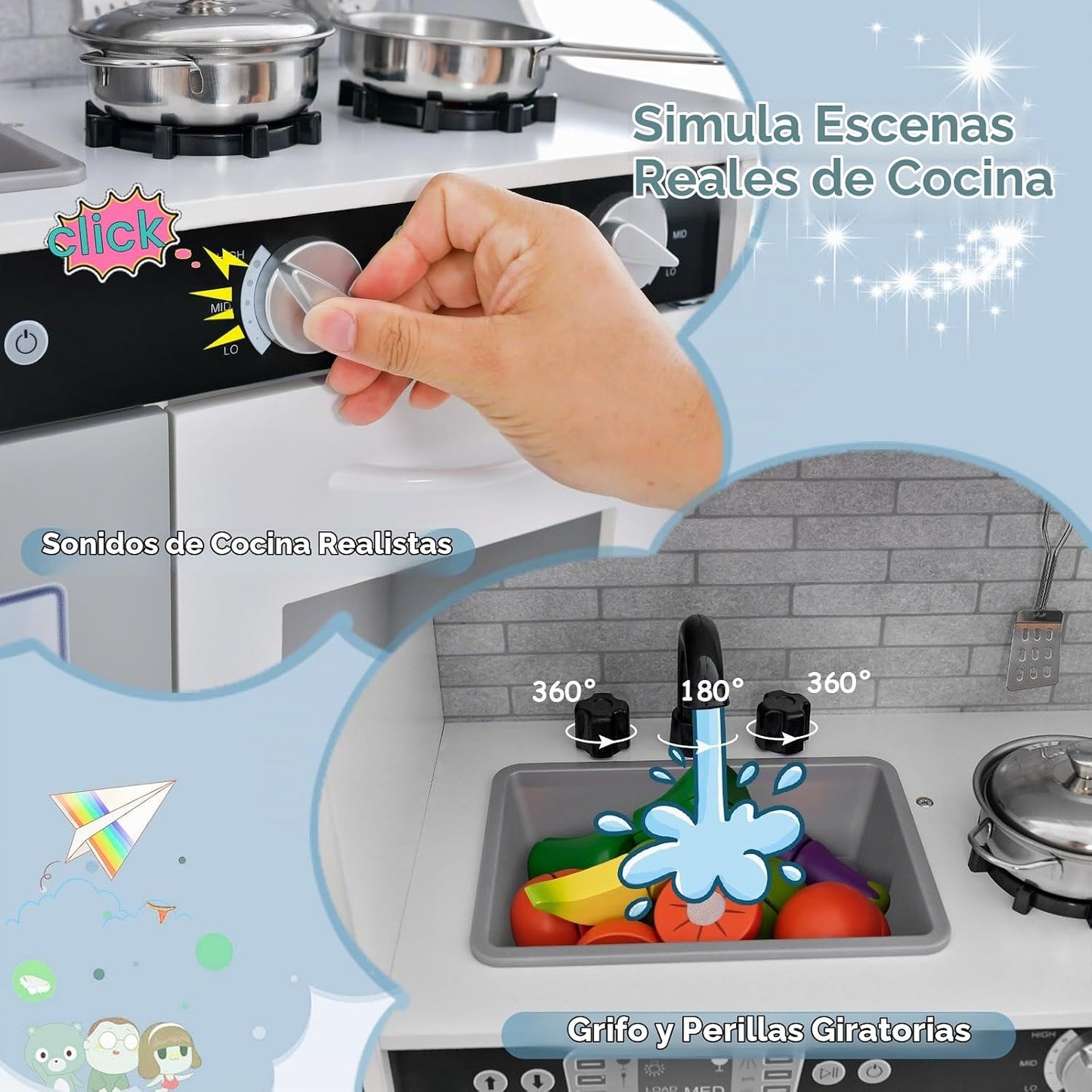 HONEY JOY Juego de cocina de madera para niños, juego de juguete de...