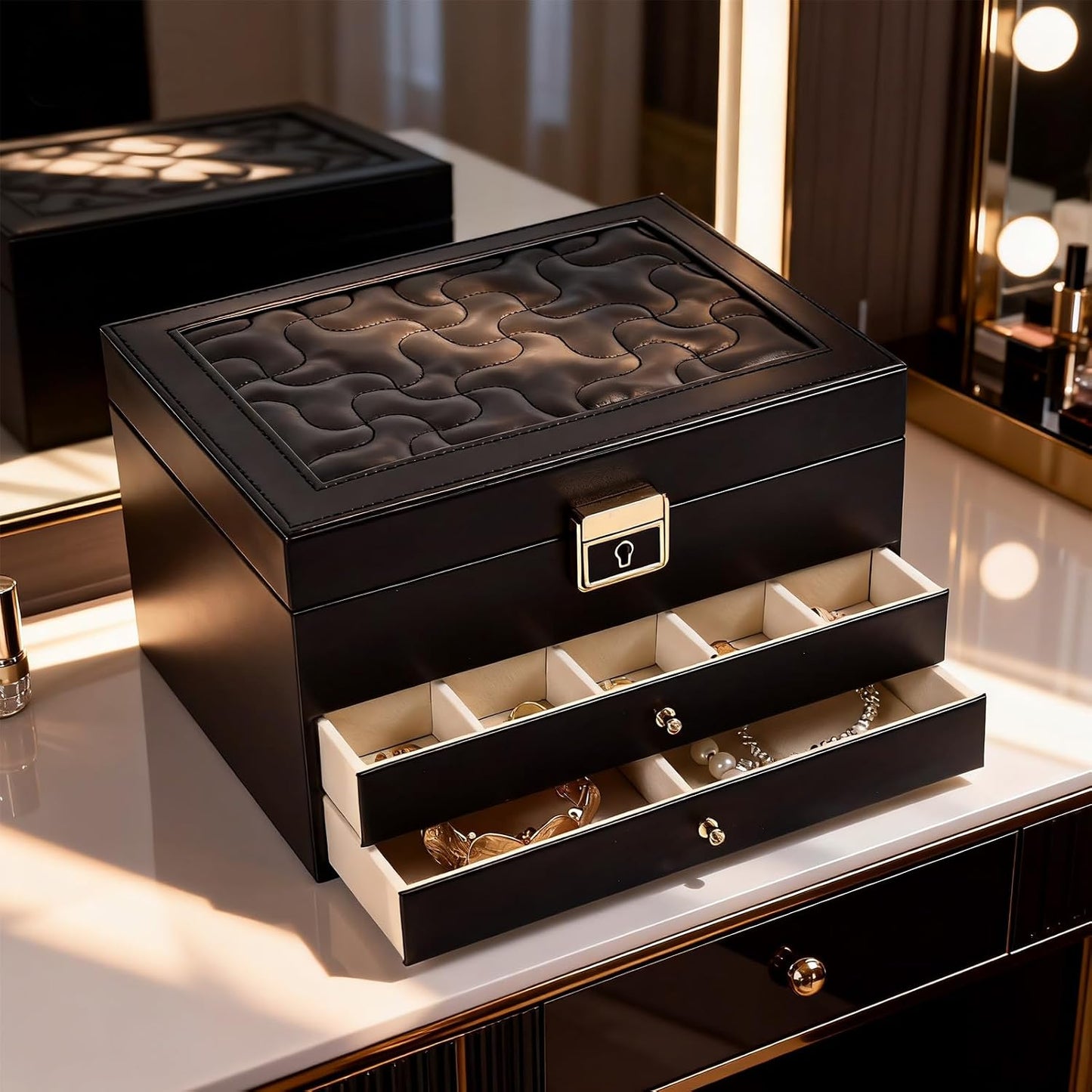 Greenfeather Joyeros para mujer, caja organizadora de joyas con tap...
