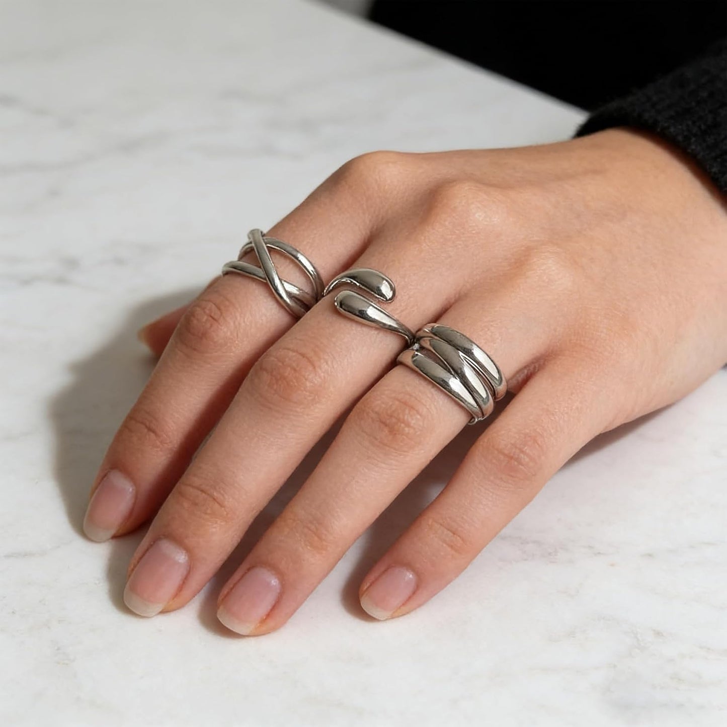 YEEZII Anillos Gruesos de Oro para Mujer Sin Deslustre, Anillo de P...