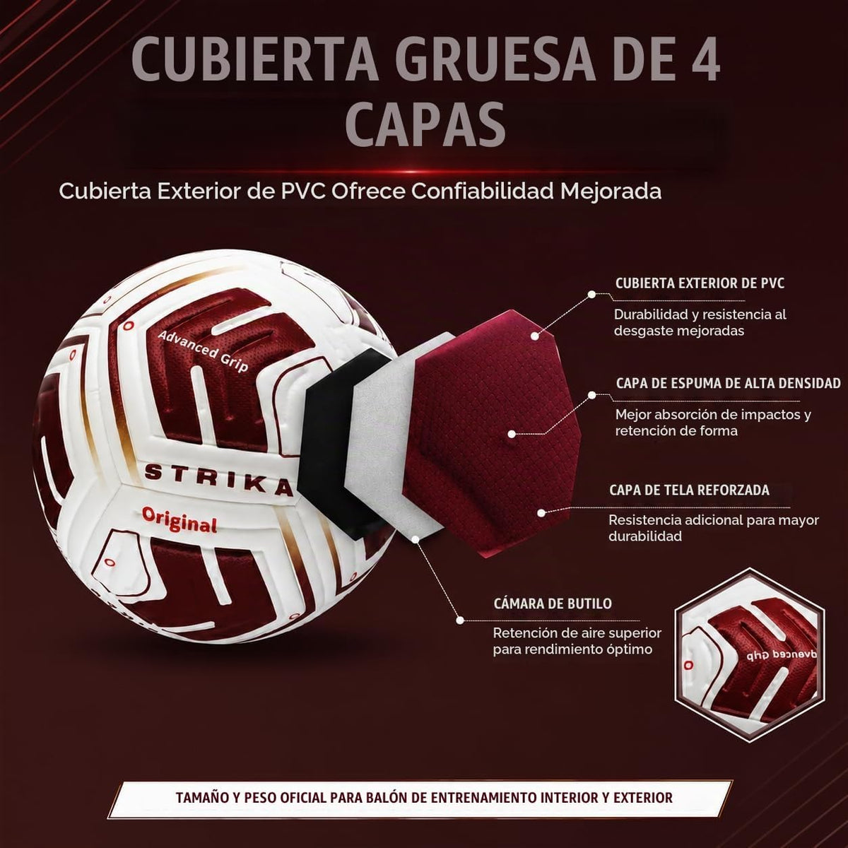 STRIKA Balón de fútbol prémium tamaño 5 y 4 \u2013 Pelota híbrida p...