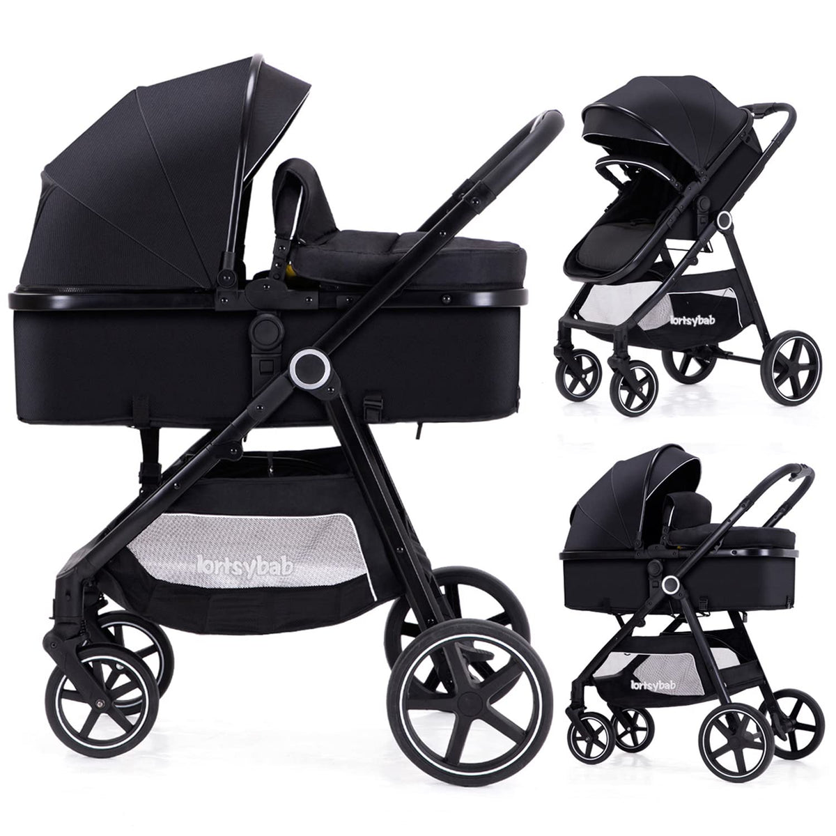 Lortsybab Cochecito de bebé 2 en 1 \u2013 Cochecito plegable para r...