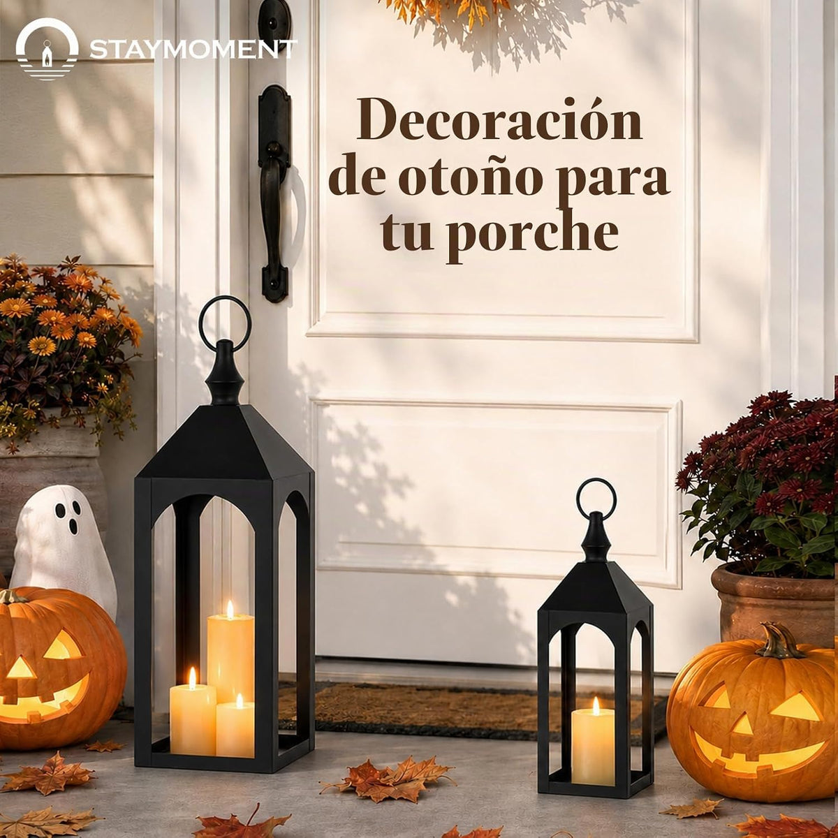 Staymoment Farol de metal negro para exteriores de 17 y 11 pulgadas...