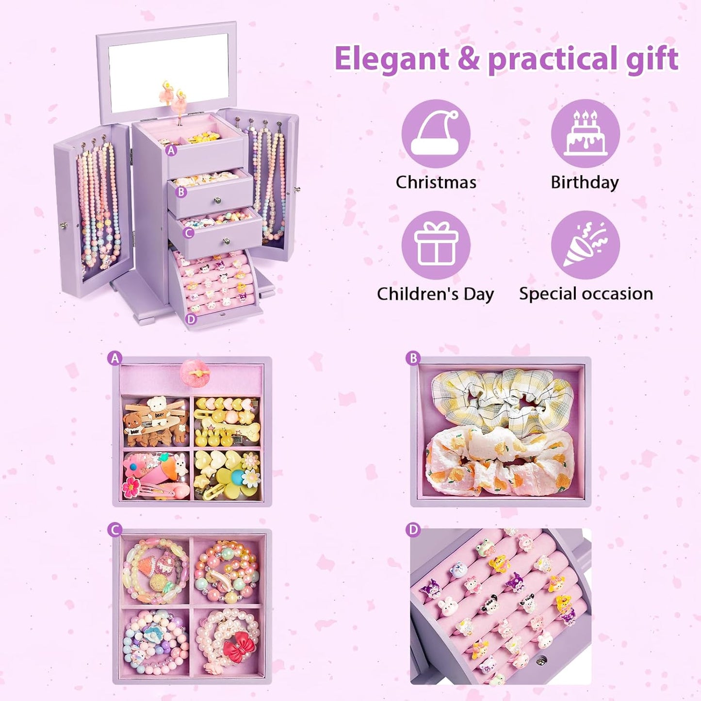 Emfogo Joyero musical para niñas, caja de música grande para niños...