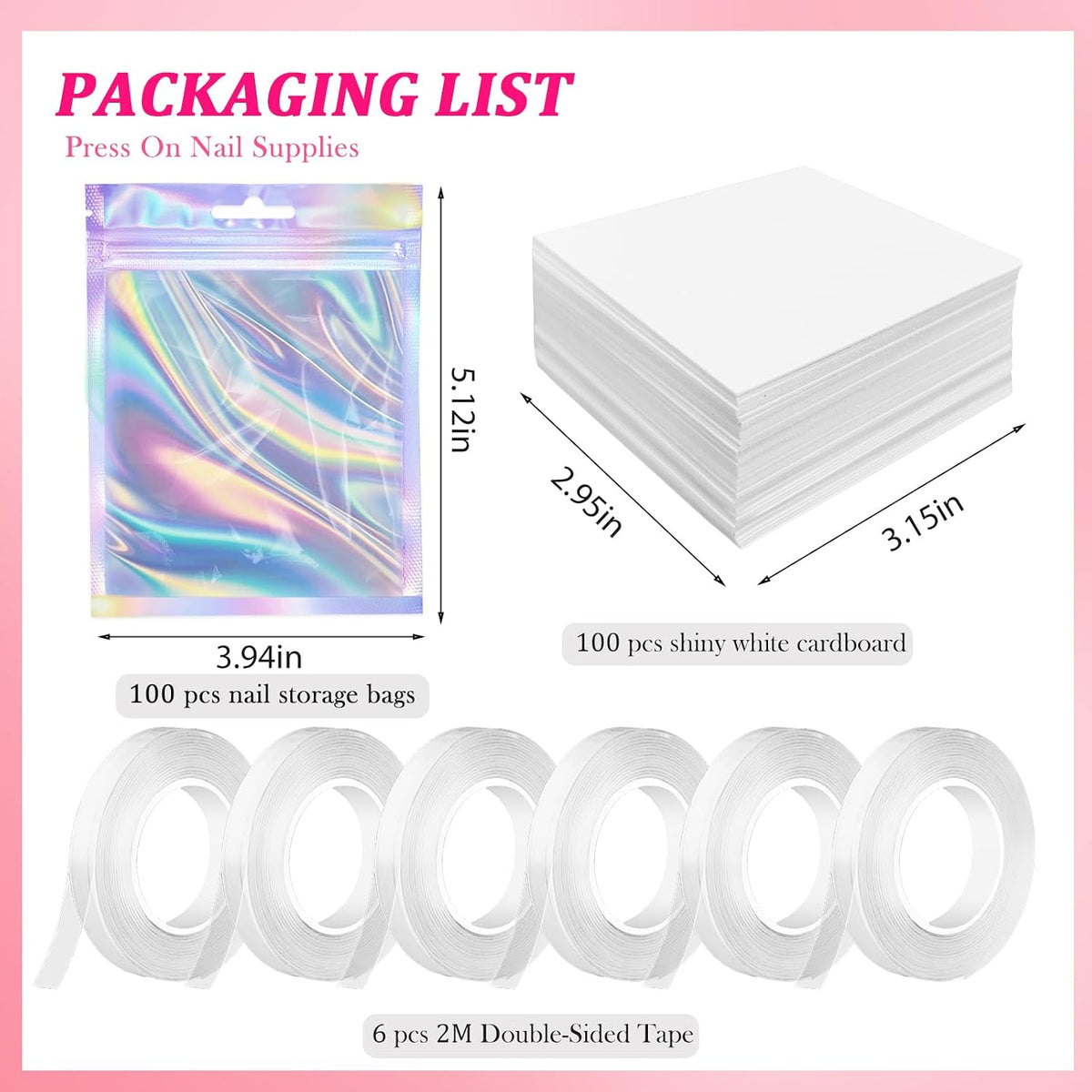 ESUOHYM 100 bolsas de embalaje de uñas para presionar con 6 cintas...