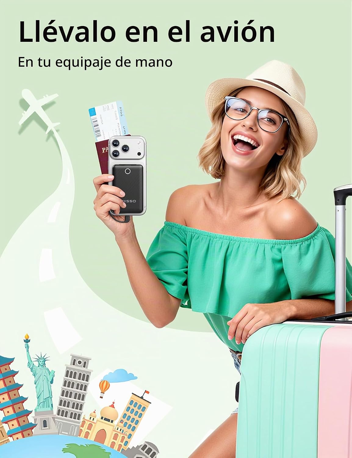 Mini cargador portátil de 10000mAh con cable integrado, banco de en...