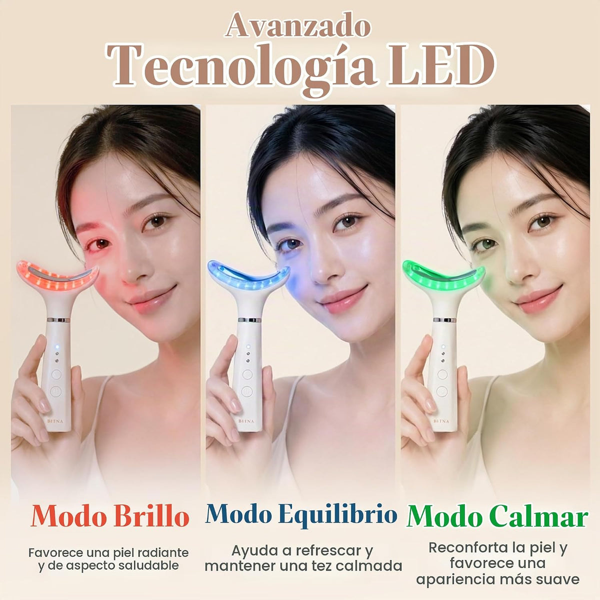 BITNA Masajeador facial con terapia de luz roja para cara y cuello,...